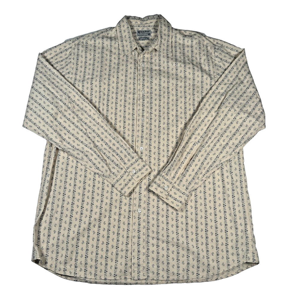 Lucky Brand Men's XL X-Large Blue White Design 100% Cotton Button Down Dress